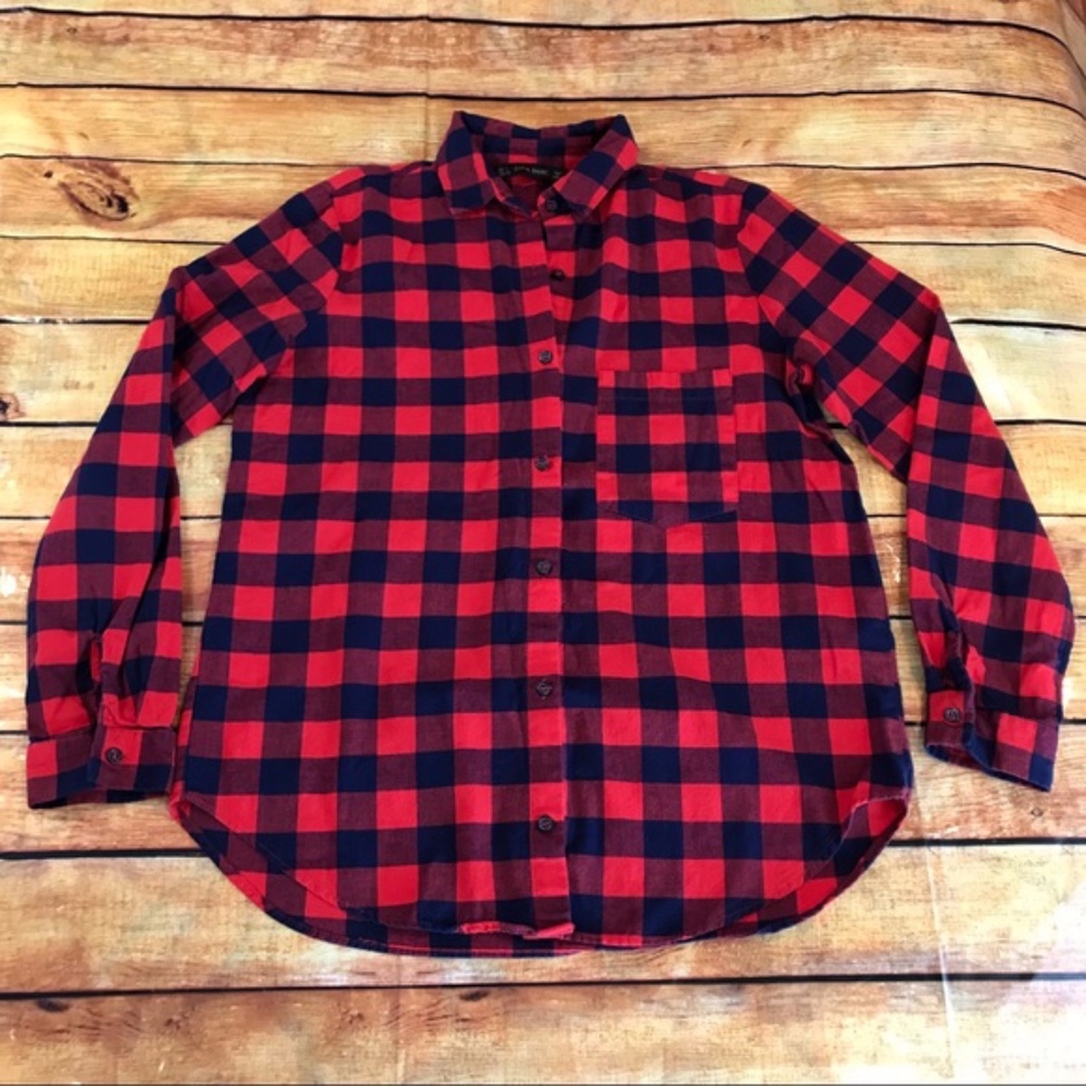 Zara Blue/Red Plaid Checkered Button Down Small